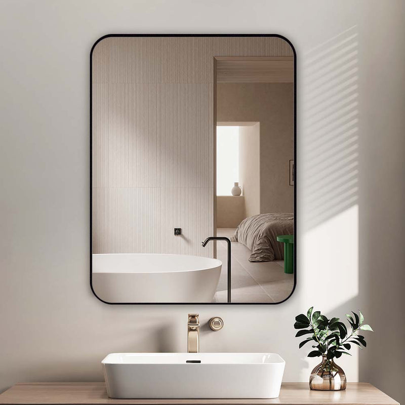 Indulge | Curva Square 700 x 900 Matte Black Framed Mirror - Acqua Bathrooms