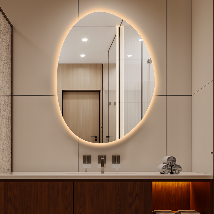 Oblonga Touchless 600 x 800 Asymmetrical LED Mirror - Three Light Temperatures - Acqua Bathrooms