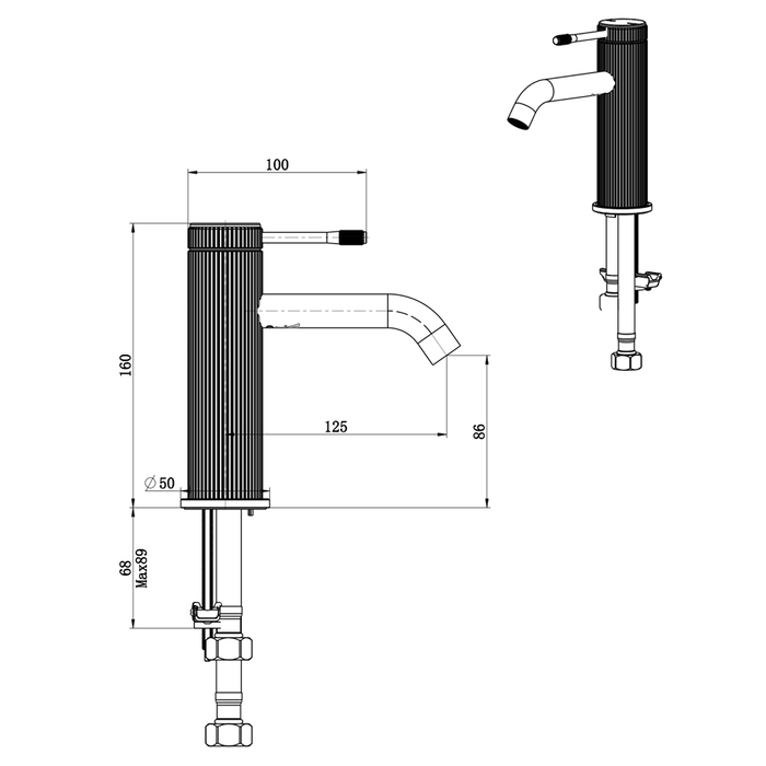 Mica Fluted Matte Black Basin Mixer