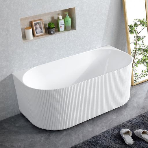 Ombra Fluted Back to Wall Gloss White 1700mm Freestanding Bath - Acqua Bathrooms