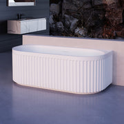 Kelsa Fluted 1700mm Matte White Back to Wall Designer Round Freestanding Bath - Acqua Bathrooms
