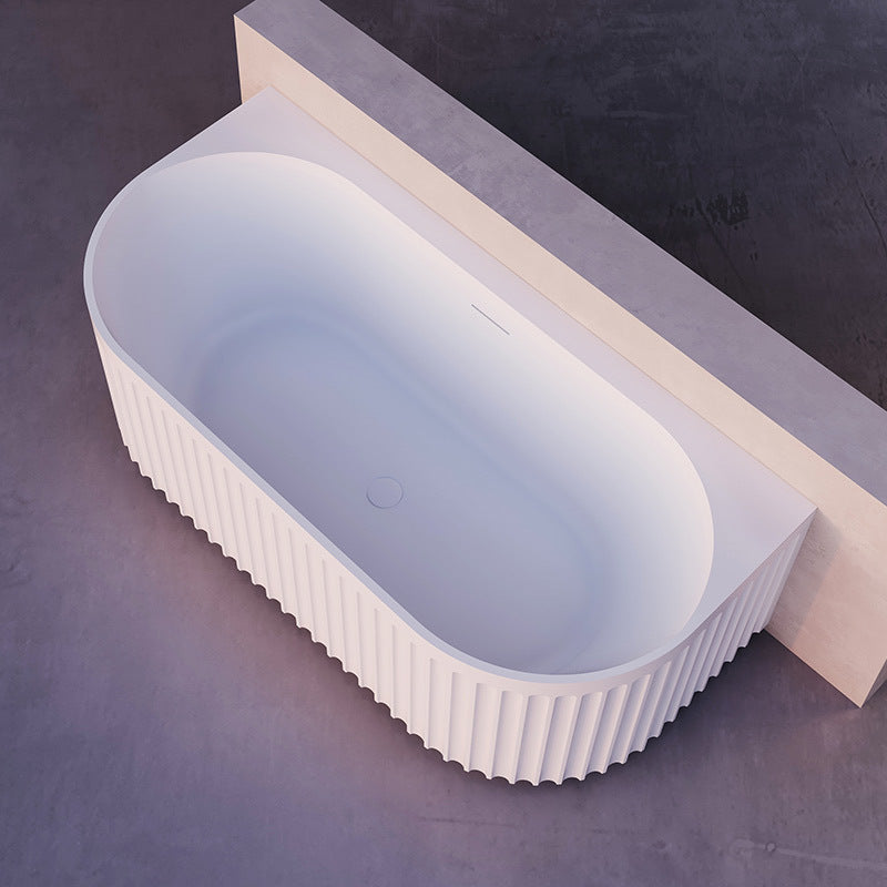 Kelsa Fluted 1700mm Matte White Back to Wall Designer Round Freestanding Bath - Acqua Bathrooms