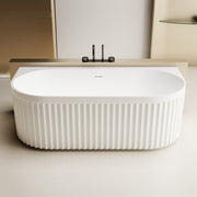 Kelsa Fluted 1700mm Matte White Back to Wall Designer Round Freestanding Bath - Acqua Bathrooms