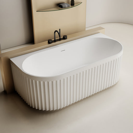 Kelsa Fluted 1700mm Matte White Back to Wall Designer Round Freestanding Bath - Acqua Bathrooms