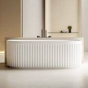 Kelsa Fluted 1700mm Matte White Back to Wall Designer Round Freestanding Bath - Acqua Bathrooms