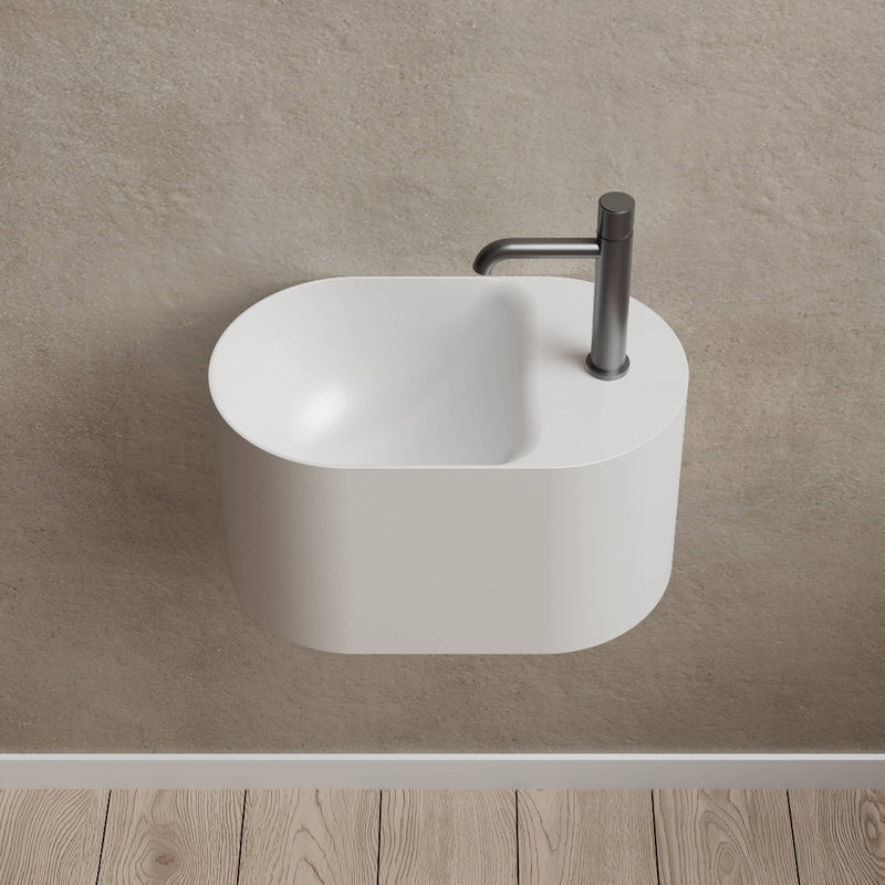 Canto 500mm Solid Surface Stone Wall Hung Basin With Taphole