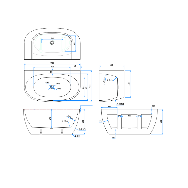 Delta 1300mm Matte White Back to Wall Oval Freestanding Bath Tub - Acqua Bathrooms
