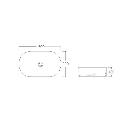 Cassa 500 Matte White Oval Above Counter Basin dimensions