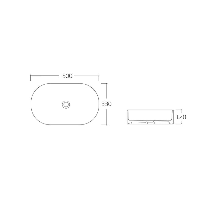 Cassa 500 Matte White Oval Above Counter Basin dimensions