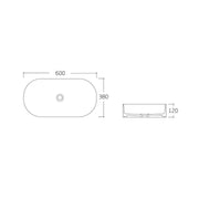 Cassa 600 Matte White Oval Above Counter Basin dimensions
