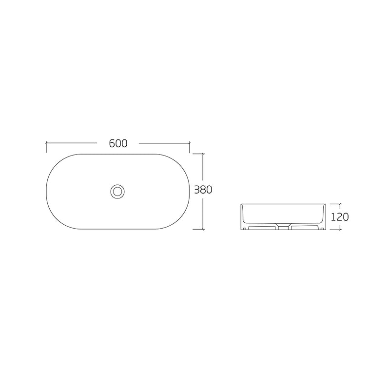 Cassa 600 Matte White Oval Above Counter Basin dimensions