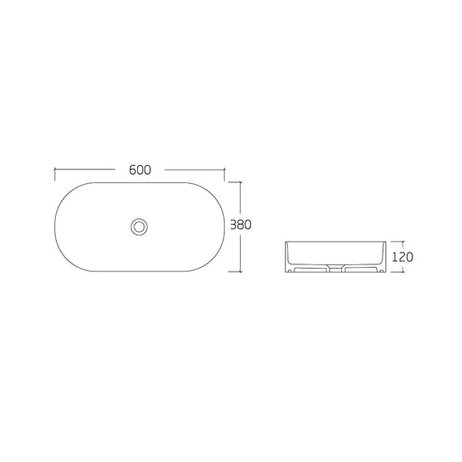 Cassa 600 Matte White Oval Above Counter Basin dimensions