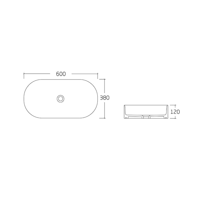 Cassa 600 Matte White Oval Above Counter Basin dimensions
