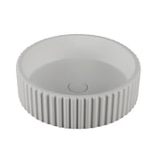 Concrete 400mm Matte White Round Fluted Above Counter Basin - Acqua Bathrooms