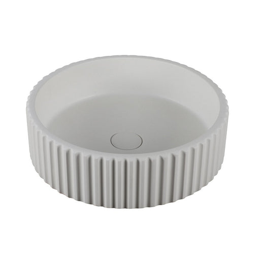 Concrete 400mm Matte White Round Fluted Above Counter Basin - Acqua Bathrooms