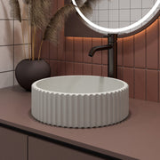 Concrete 400mm Matte White Round Fluted Above Counter Basin - Acqua Bathrooms