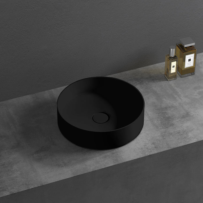 Circa 360mm Matte Black Solid Surface Stone Round Above Counter Basin