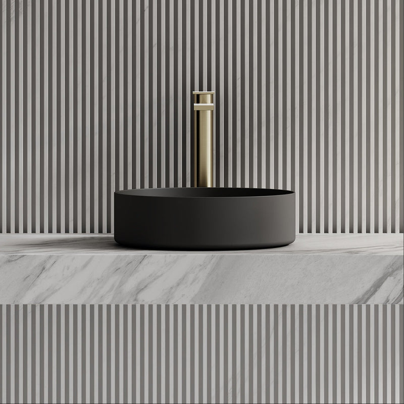 Circa 360mm Matte Black Solid Surface Stone Round Above Counter Basin
