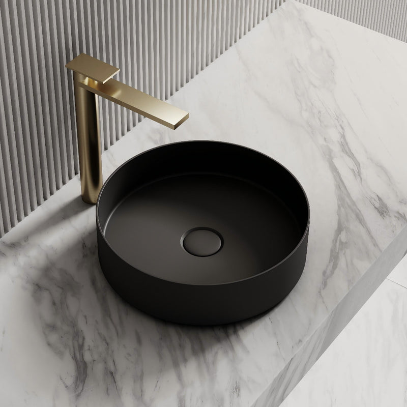 Circa 360mm Matte Black Solid Surface Stone Round Above Counter Basin