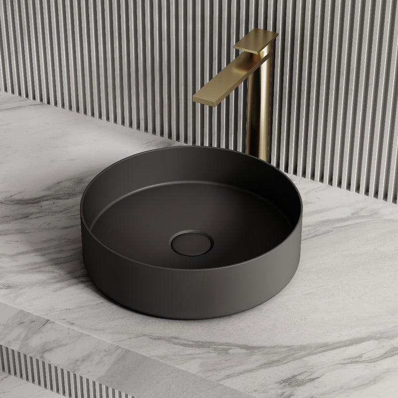 Circa 360mm Matte Black Solid Surface Stone Round Above Counter Basin
