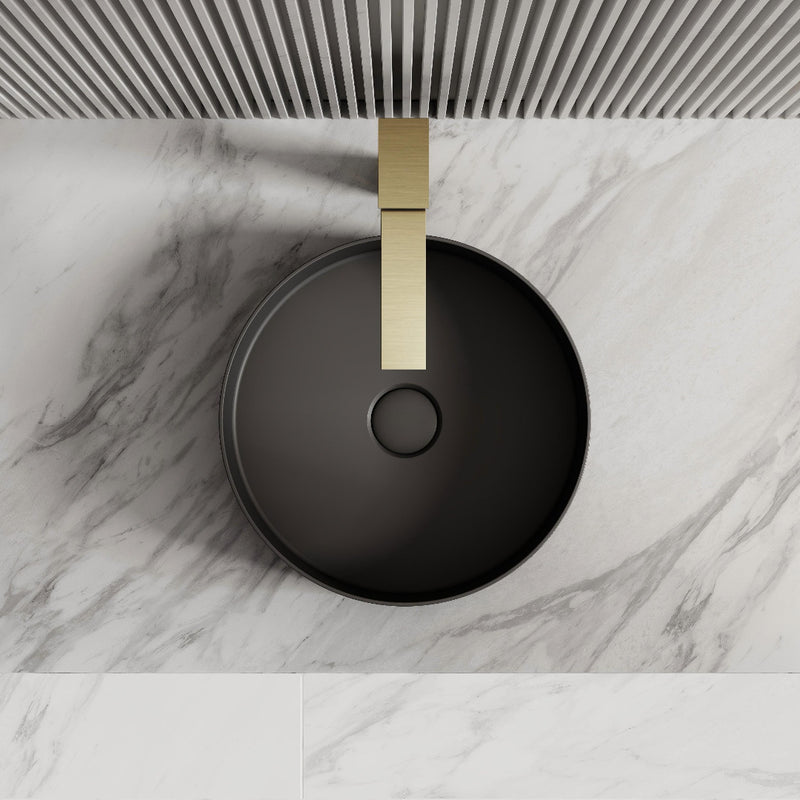 Circa 360mm Matte Black Solid Surface Stone Round Above Counter Basin