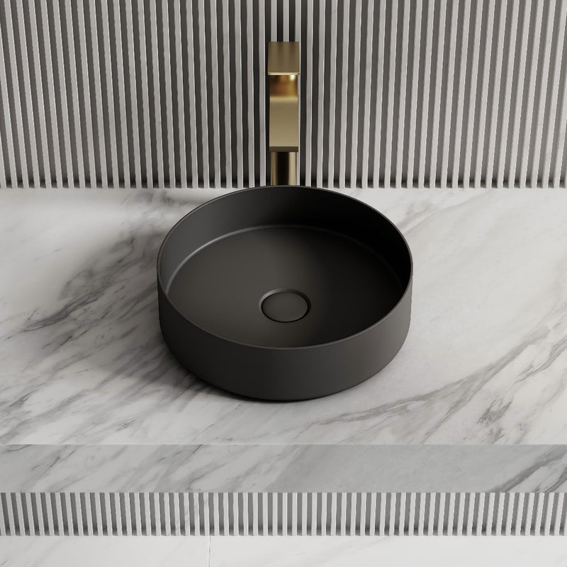 Circa 360mm Matte Black Solid Surface Stone Round Above Counter Basin