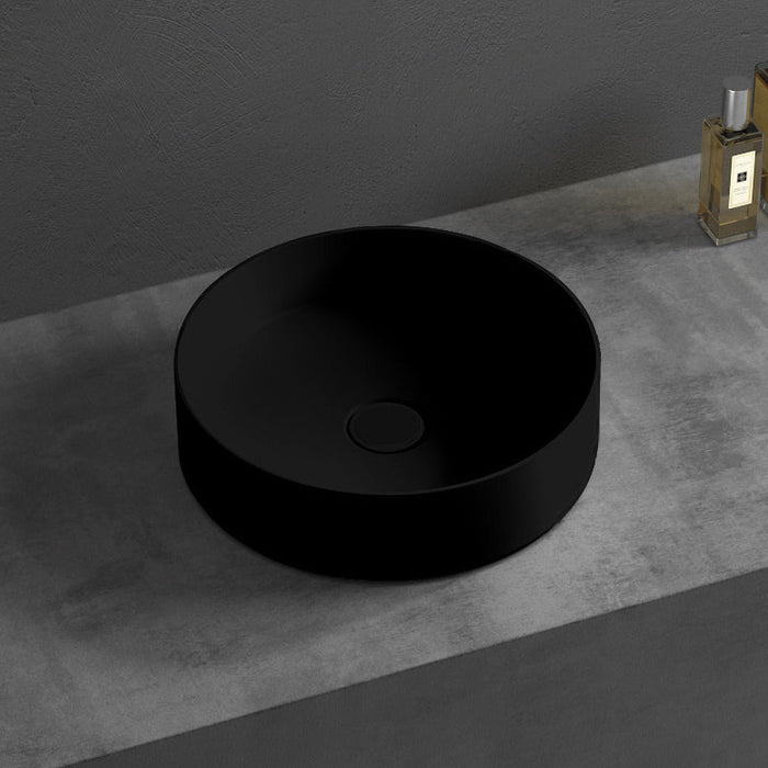 Circa 360mm Matte Black Solid Surface Stone Round Above Counter Basin