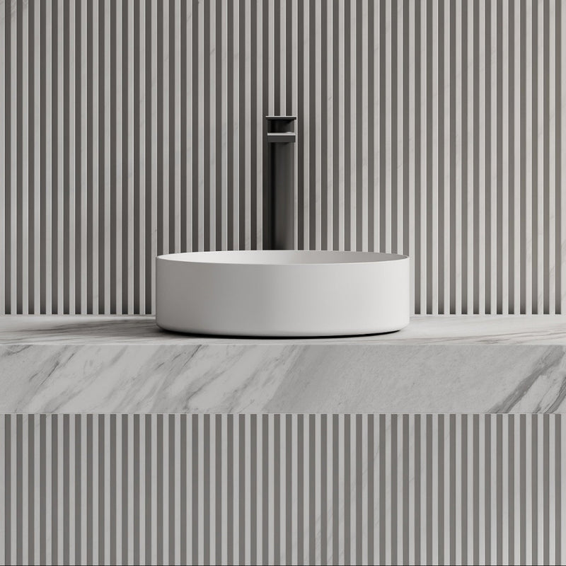 Circa 360mm Matte White Solid Surface Stone Round Above Counter Basin