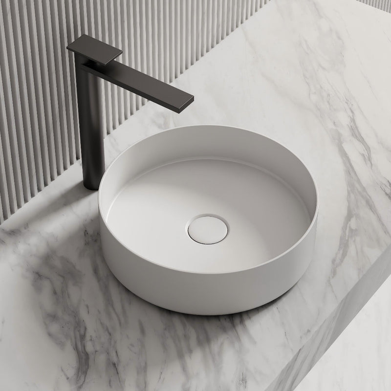 Circa 360mm Matte White Solid Surface Stone Round Above Counter Basin