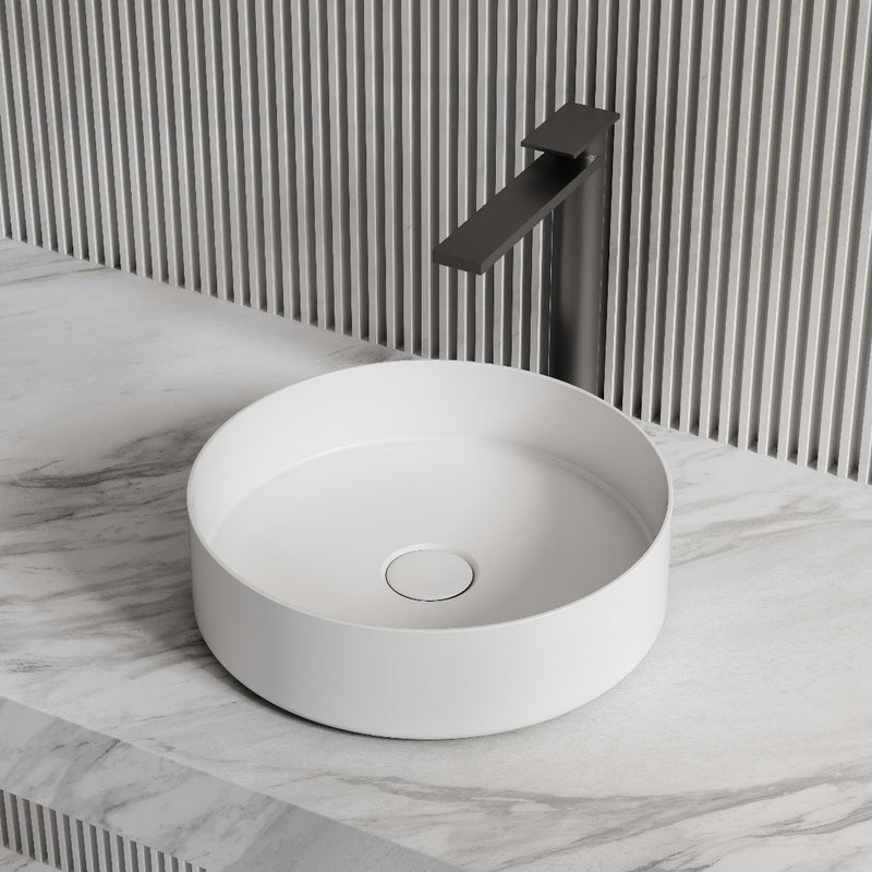 Circa 360mm Matte White Solid Surface Stone Round Above Counter Basin