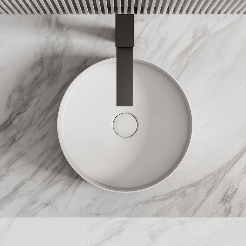 Circa 360mm Matte White Solid Surface Stone Round Above Counter Basin