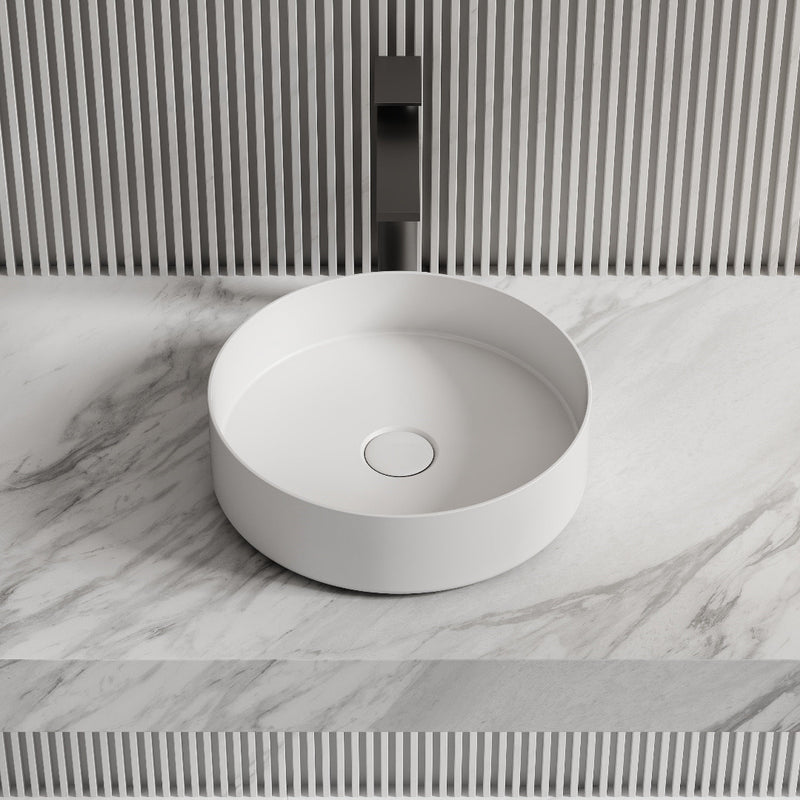 Circa 360mm Matte White Solid Surface Stone Round Above Counter Basin