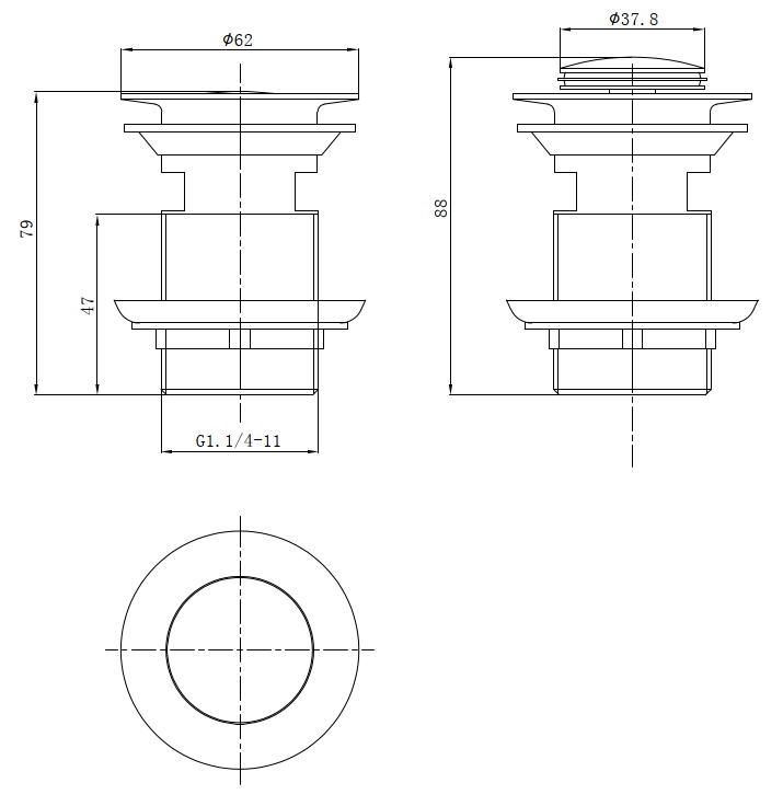 Chrome 32mm Non Overflow Basin Pop Up Waste