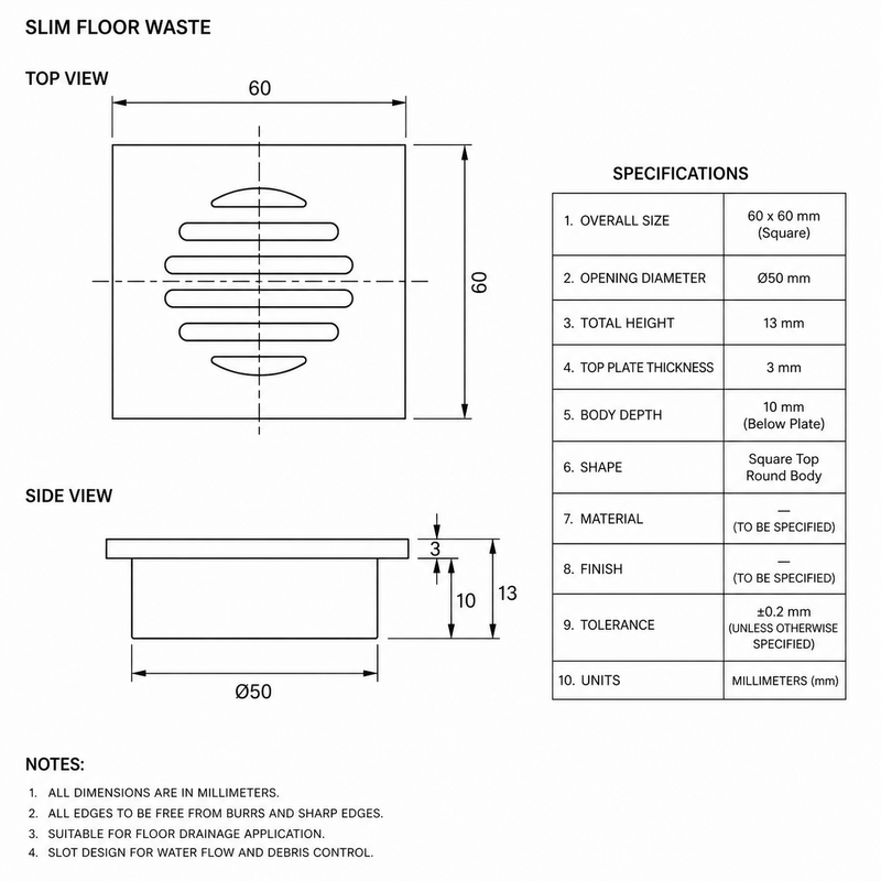 Chrome 60mm Slim Floor Waste