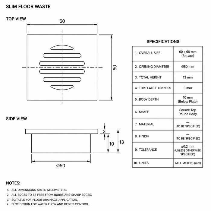 Brushed Copper 60mm Slim Floor Waste