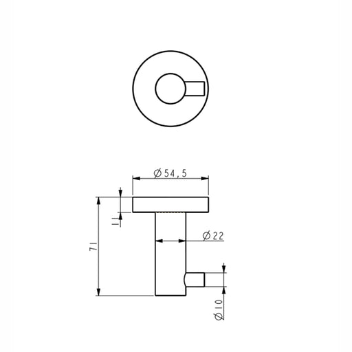 Classic Gun Metal Robe Hook technical drawing