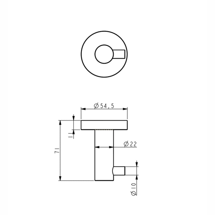 Classic Gun Metal Robe Hook technical drawing