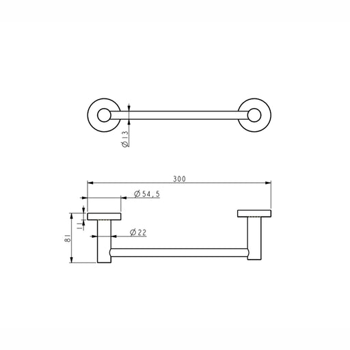 Classic Gun Metal Guest Towel Rail technical drawing