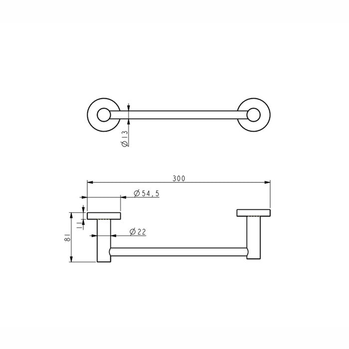 Classic Gun Metal Guest Towel Rail technical drawing
