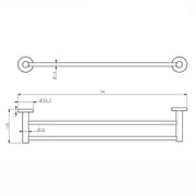 Classic Gun Metal 750mm Double Towel Rail technical drawing