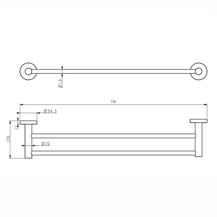 Classic Gun Metal 750mm Double Towel Rail technical drawing