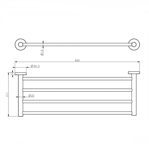 Classic Gun Metal Towel Rack technical drawing