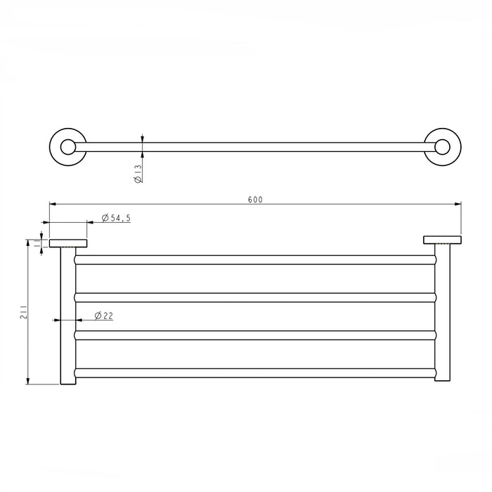 Classic Gun Metal Towel Rack technical drawing
