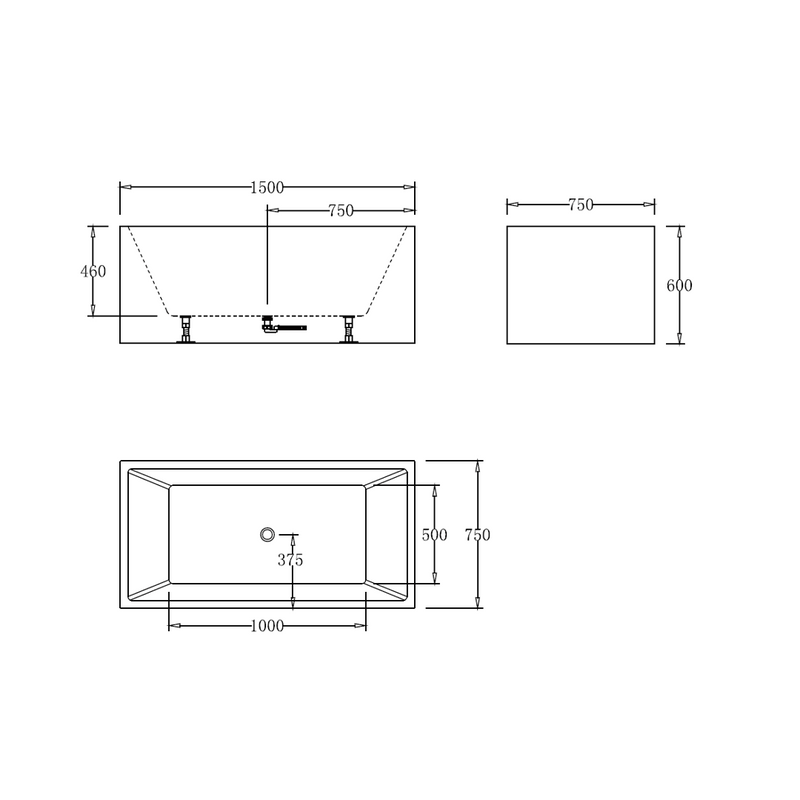 Square Multifit 1500mm Gloss White Freestanding Bath - Acqua Bathrooms