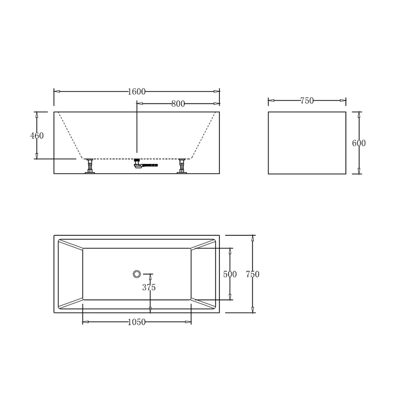 Square Multifit 1600mm Gloss White Freestanding Bath - Acqua Bathrooms