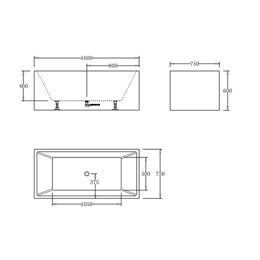 Square Multifit 1600mm Gloss White Freestanding Bath - Acqua Bathrooms