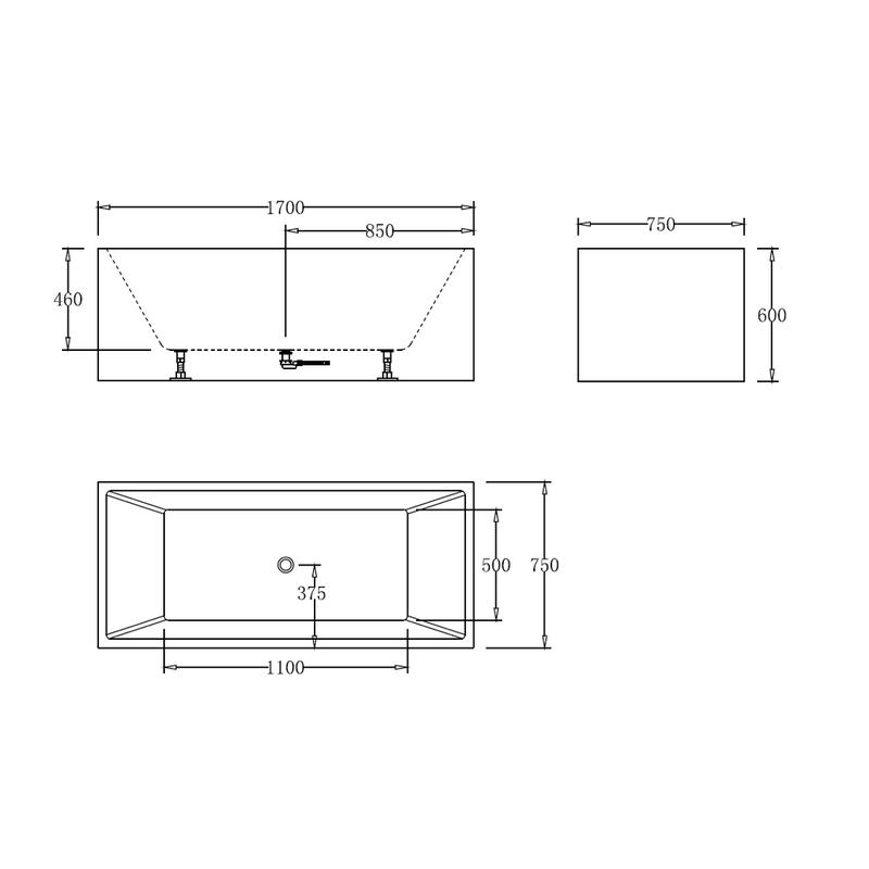 Square Multifit 1700mm Gloss White Freestanding Bath - Acqua Bathrooms