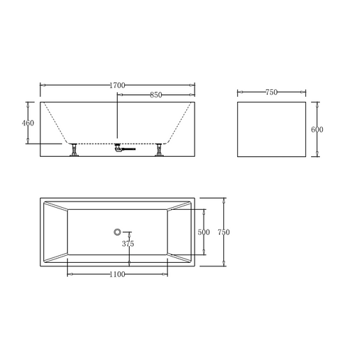 Square Multifit 1700mm Gloss White Freestanding Bath - Acqua Bathrooms