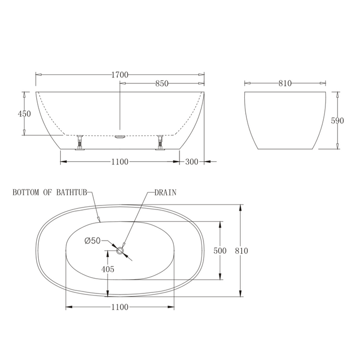 Oval Egg Shape 1700mm Gloss White Freestanding Bath - Acqua Bathrooms
