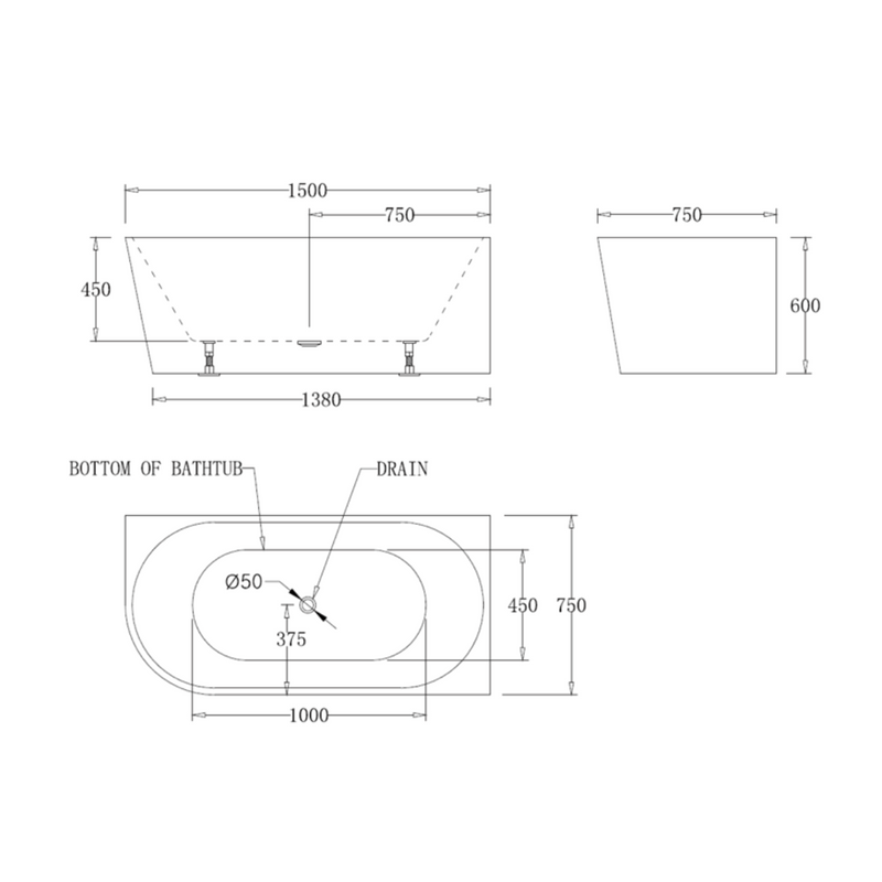 Luna 1500mm Right Corner Gloss White Freestanding Bath